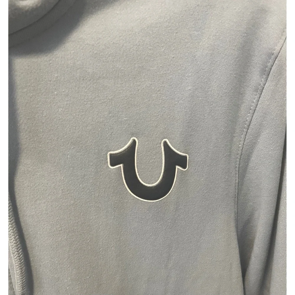 True Religion Mens OBB Full Zip Hoodie Dusty Blue Horseshoe Logo  Large